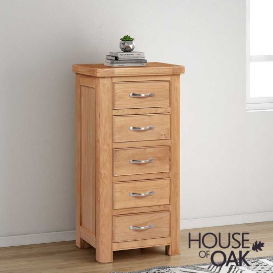 Kensington Oak 5 Drawer Narrow Chest