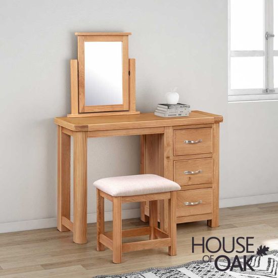 Kensington Oak Dressing Table Set including Mirror and Stool