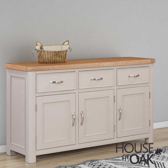 Kensington Putty Grey Painted Oak 3 Door 3 Drawer Sideboard