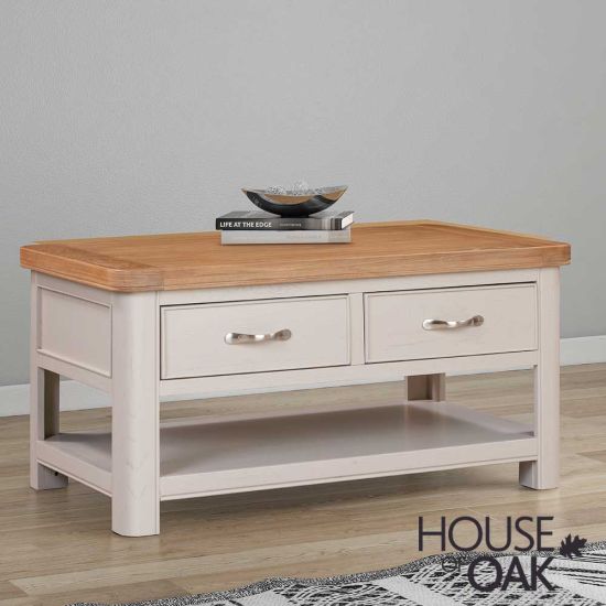 Kensington Putty Grey Painted Oak Coffee Table With Drawers