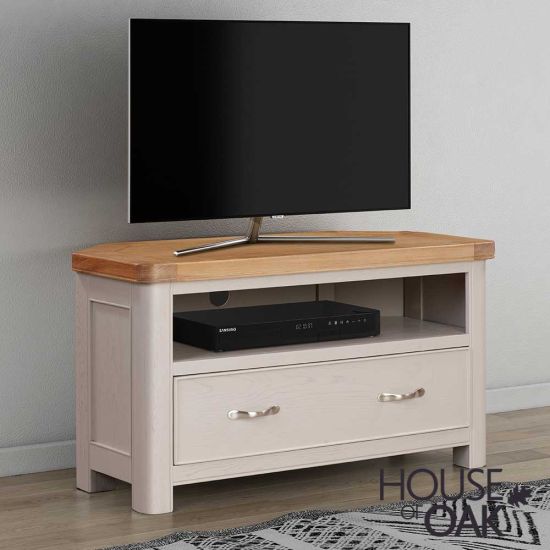 Kensington Putty Grey Painted Oak Corner TV Unit