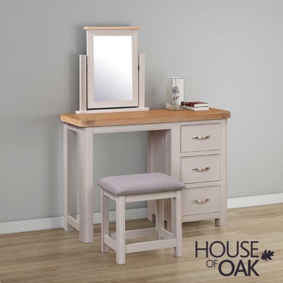 Kensington Putty Grey Painted Oak Dressing Table Set Including Mirror and Stool
