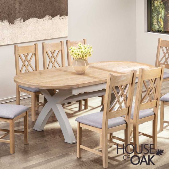 Kensington Putty Grey Painted Oak Oval Cross-Leg Extending Table