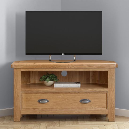 Knightsbridge Oak Corner TV Unit With Drawer