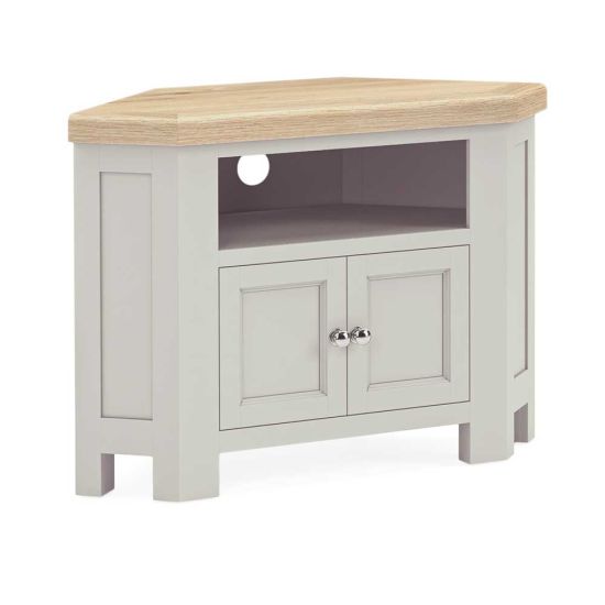 London Oak Corner TV Unit with 2 Doors in Grey Painted