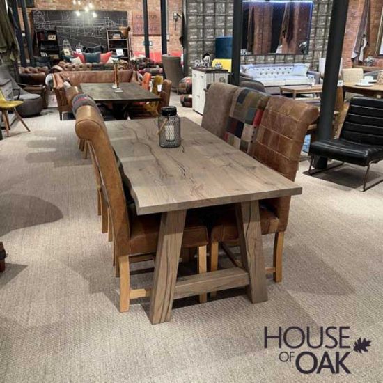 Natural Line 200cm Grey Oiled Solid Oak Dining Table