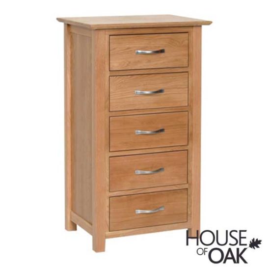 Coniston Solid Oak 5 Drawer Narrow Chest