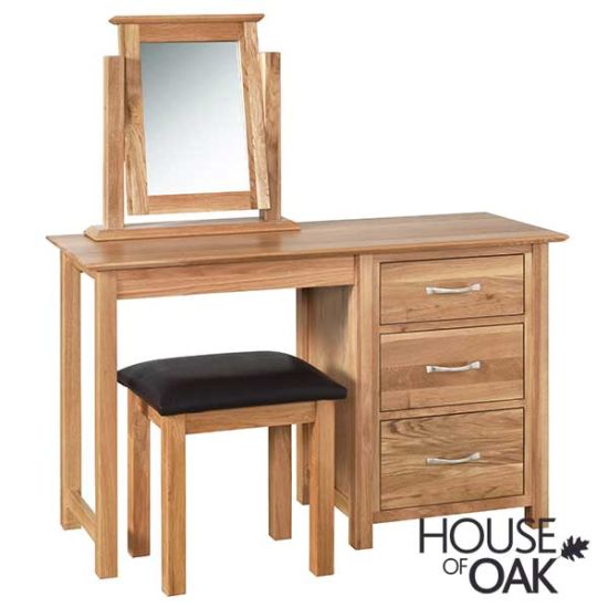 Coniston Solid Oak Single Pedestal Dressing Table with Stool and Mirror