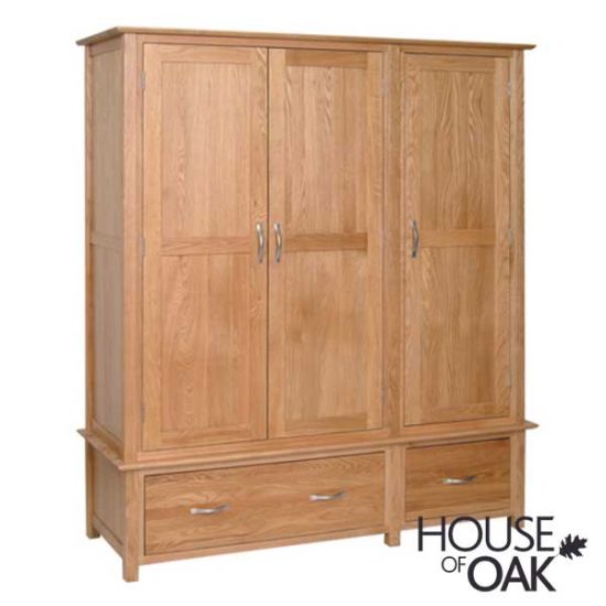 Coniston Solid Oak Triple Wardrobe with Drawers