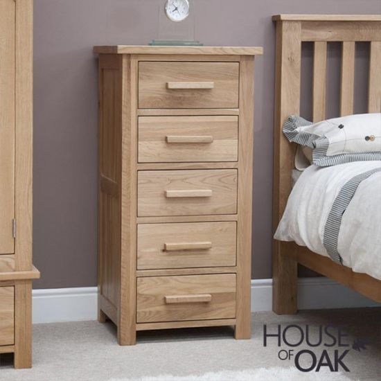 Opus Solid Oak 5 Drawer Narrow Chest 