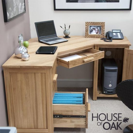 BLUE HORIZON Wooden Home Office Desk Oak Corner Office Worksation Gaming Wrinting Desk for Small Space 