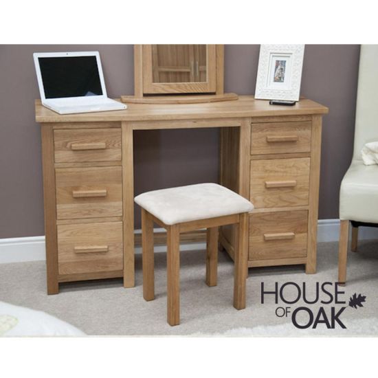 Opus Solid Oak Twin Pedestal Dressing Table with Stool