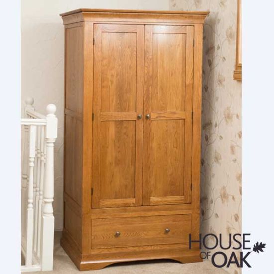 Philippe Solid Oak Double Wardrobe with Drawer
