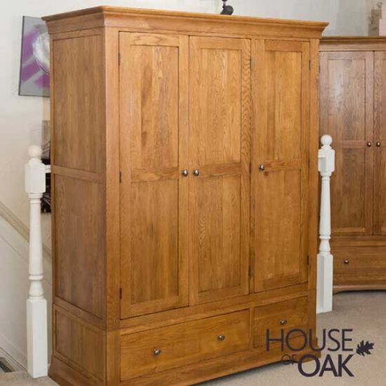 Philippe Solid Oak Triple Wardrobe with Drawers