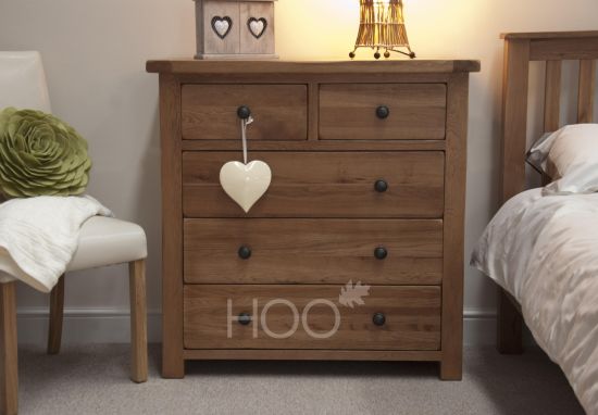 Rustic Solid Oak 2 over 3 Drawer Chest