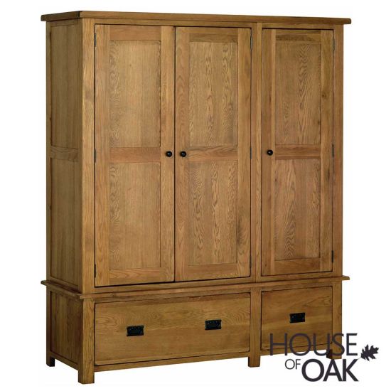 Farmhouse Oak Triple Wardrobe with Drawers
