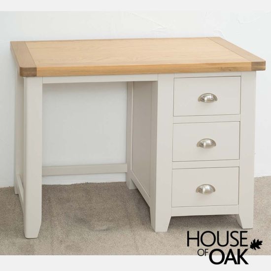 Tuscany Oak Single Pedestal Dressing Table in Stone White Painted