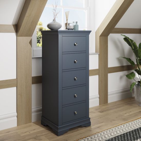 Chantilly Midnight Grey 5 Drawer Narrow Chest
