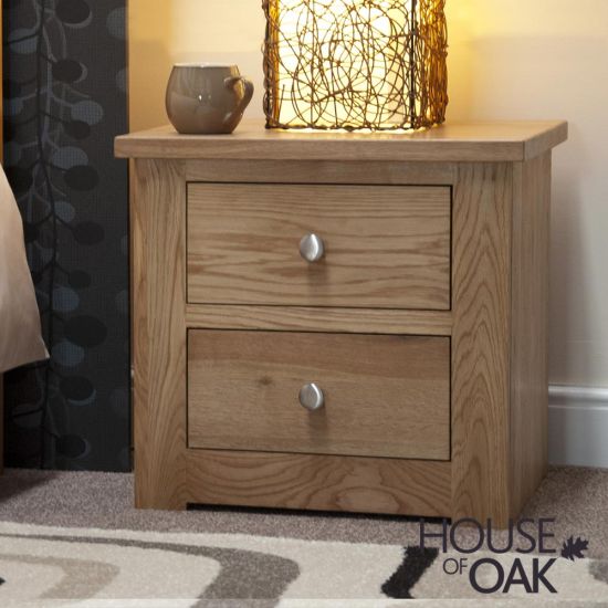 Torino Solid Oak 2 Drawer Narrow Bedside Cabinet