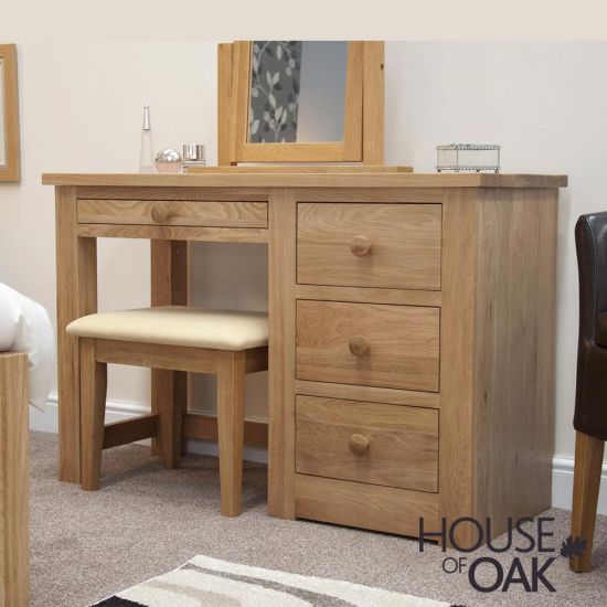 Torino Solid Oak Single Pedestal Dressing Table with Stool