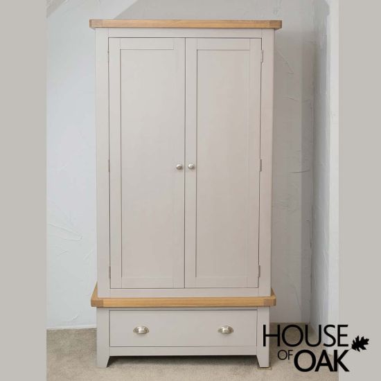 Tuscany Oak Double Wardrobe with Drawer in Grey Painted