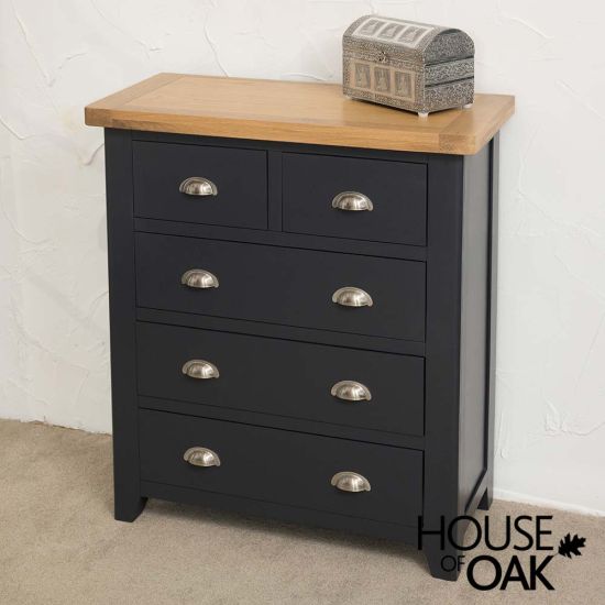 Tuscany Oak 2 Over 3 Chest of Drawers in Dark Blue Painted