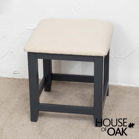 Tuscany Oak Bedroom Stool with Fabric Seat in Dark Blue Painted