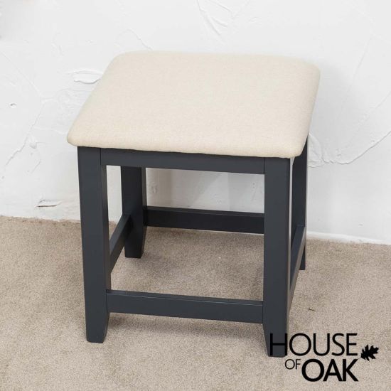 Chester Oak Bedroom Stool with Fabric Seat in Railings Blue Painted