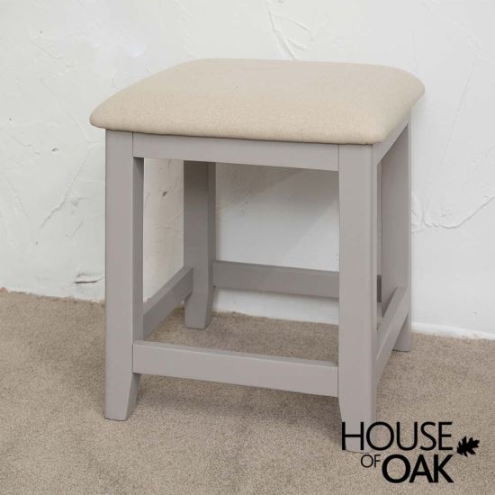 Tuscany Oak Bedroom Stool with Fabric Seat in Grey Painted