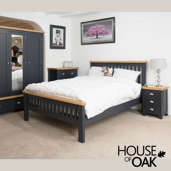 Tuscany Oak 5FT King Size Bed in Dark Blue Painted