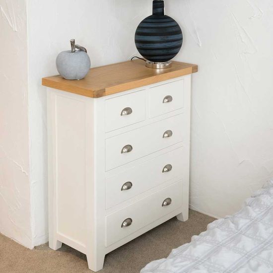 Tuscany Oak 2 Over 3 Chest of Drawers in White Painted