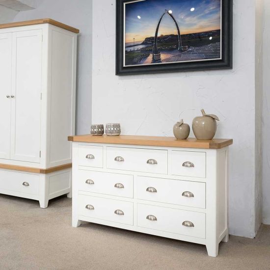 Tuscany Oak 3 Over 4 Chest of Drawers in White Painted