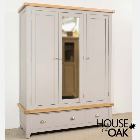 Tuscany Oak Triple Wardrobe with Drawers in Grey Painted