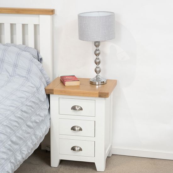 Tuscany Oak 3 Drawer Bedside in White Painted
