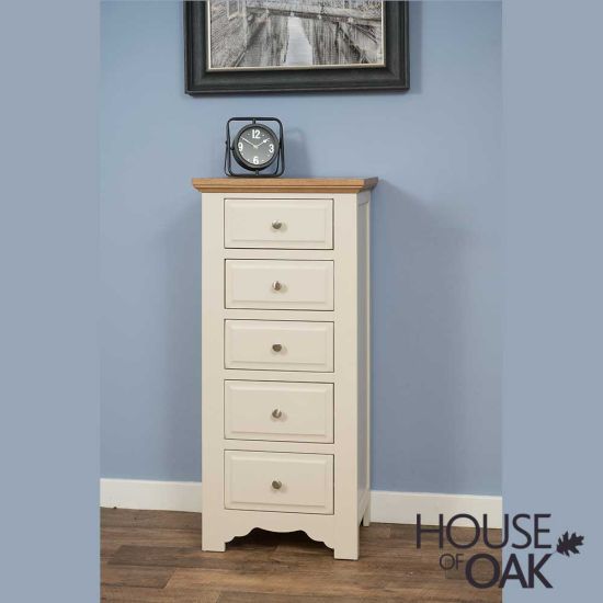Lily Painted in Ivory 5 Drawer Narrow Tallboy Chest of Drawers
