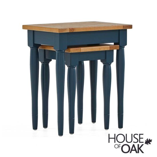 Wentworth Oak Nest of 2 Tables in Navy Blue
