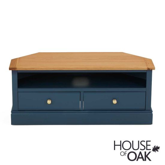 Wentworth Oak Corner TV Unit in Navy Blue