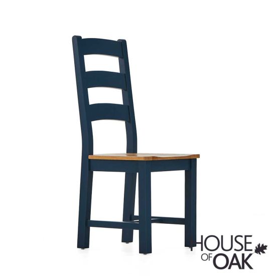 Wentworth Oak Ladder Back Dining Chair With Wooden Seat in Navy Blue