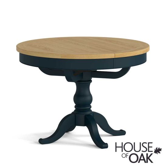 Wentworth Oak Round Extending Dining Table in Navy Blue
