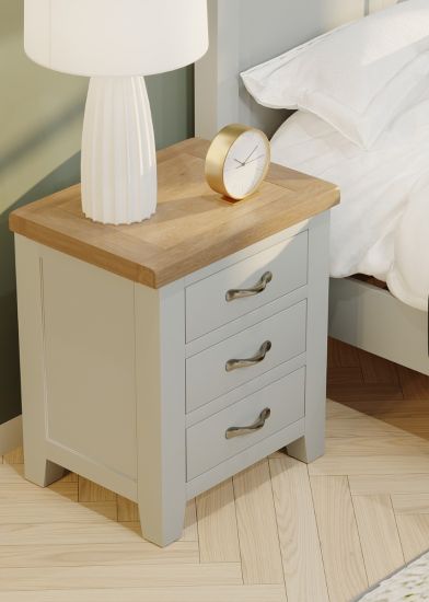 Buttermere Oak 3 Drawer Bedside Painted in Moon Grey