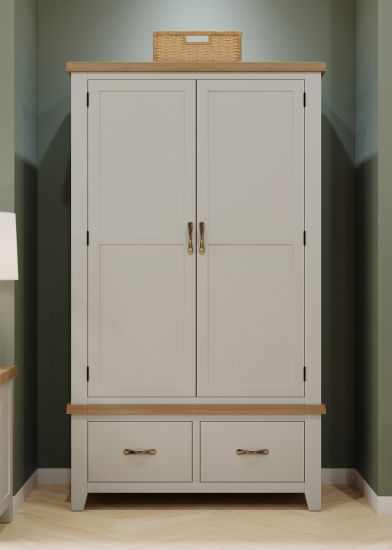Buttermere Oak Double Wardrobe with 2 Drawers Painted in Moon Grey