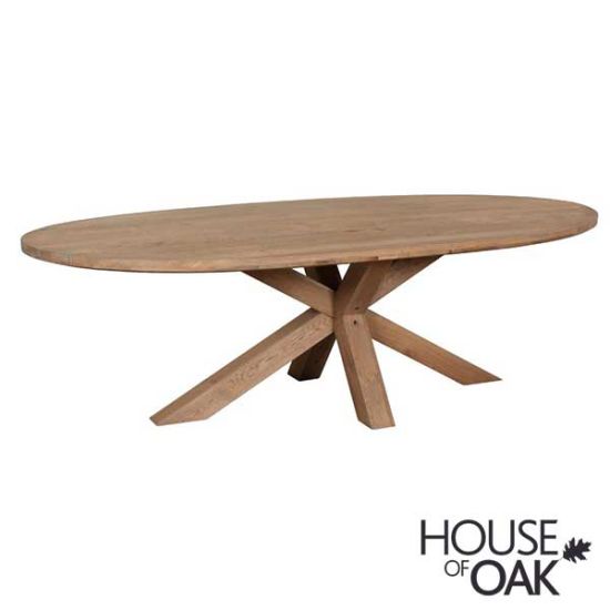 Tambour Oak 240cm Double X Pedestal Base Oval Table in Grey Oiled