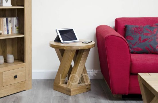 Z Oak Round Four Leg Lamp Table