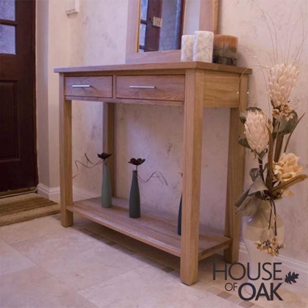 Opus Solid Oak Hall Console Table, Modern Hall Console Tables