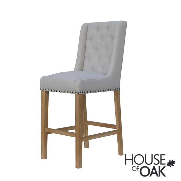 Chelsea Fabric Bar Chair In Natural, Grey Fabric Bar Stools Oak Legs