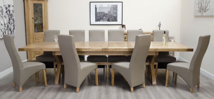 Deluxe Oak Super X Leg Dining Table, Extra Long Dining Table And Chairs