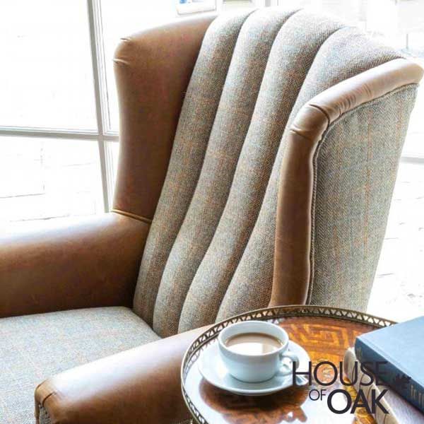 Fluted Wing Chair in Hunting Lodge Harris Tweed House of Oak