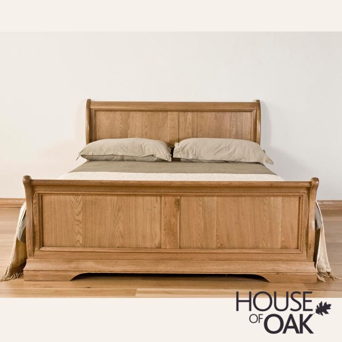 Paris Solid Oak King Size Sleigh Bed, King Size Sleigh Bed With Storage