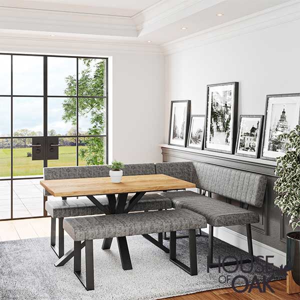 Harmony Oak Corner Set with Graphite Cushion Benches Right Hand