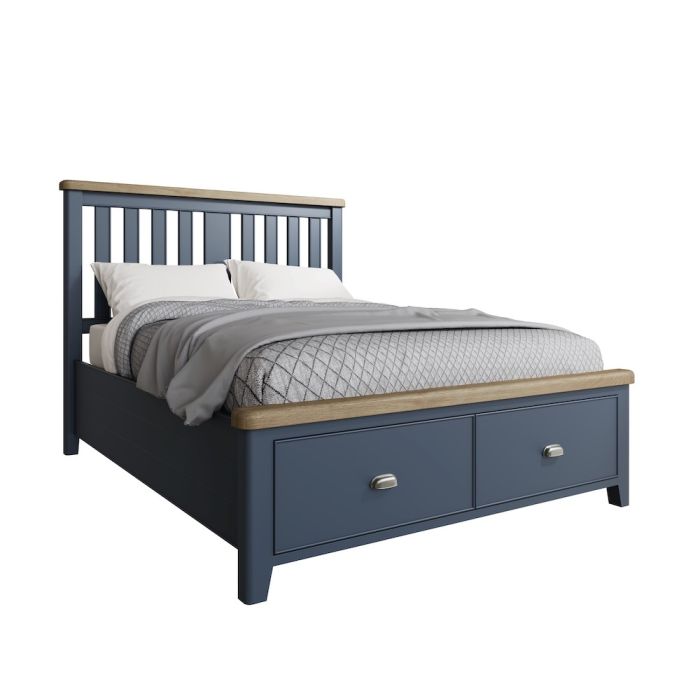 Sworth Oak In Royal Blue King Size, White Wooden King Size Bed Frame With Drawers